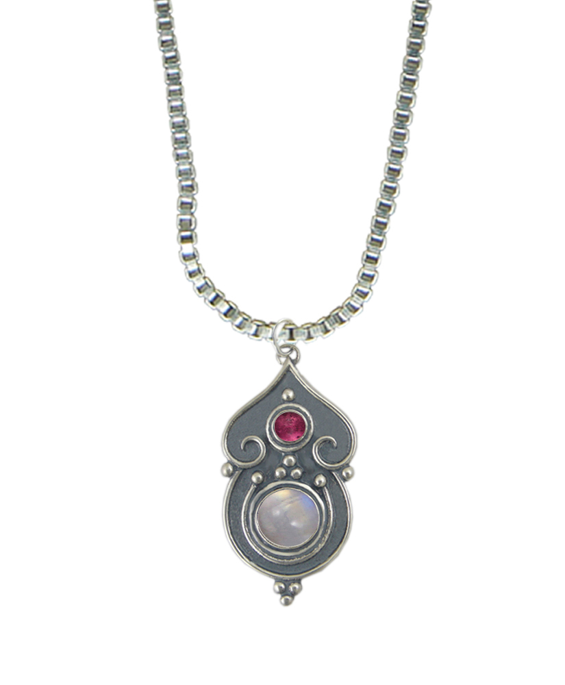 Sterling Silver Necklace Rainbow Moonstone And Pink Tourmaline